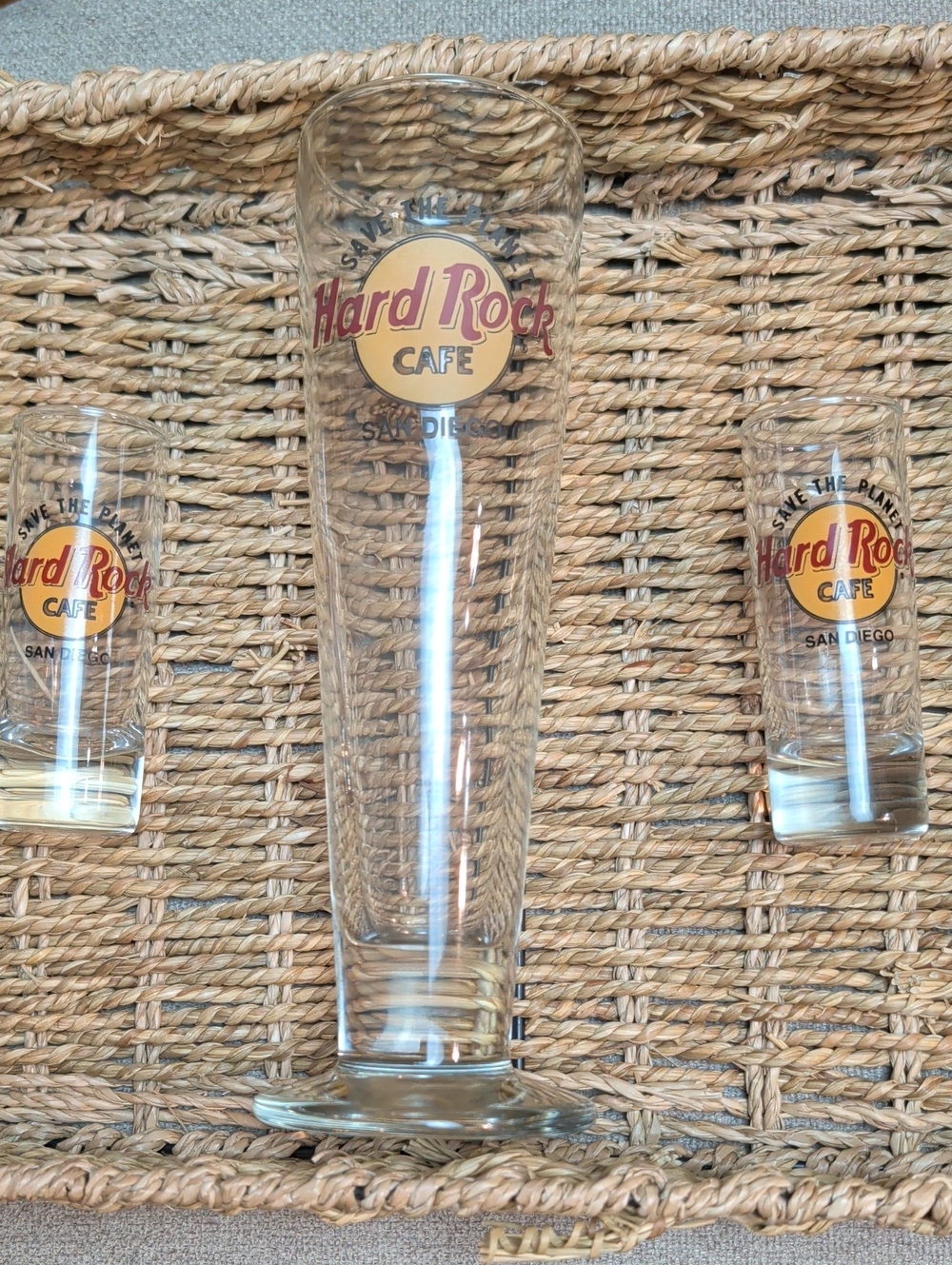 Hard Rock Cafe San Diego Beer Glass And 2 Shot Glasses Like New